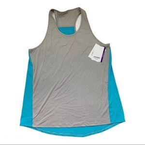 Jockey Sport Gray Blue Racerback Tank Top Moisture Wicking Size Large NWT